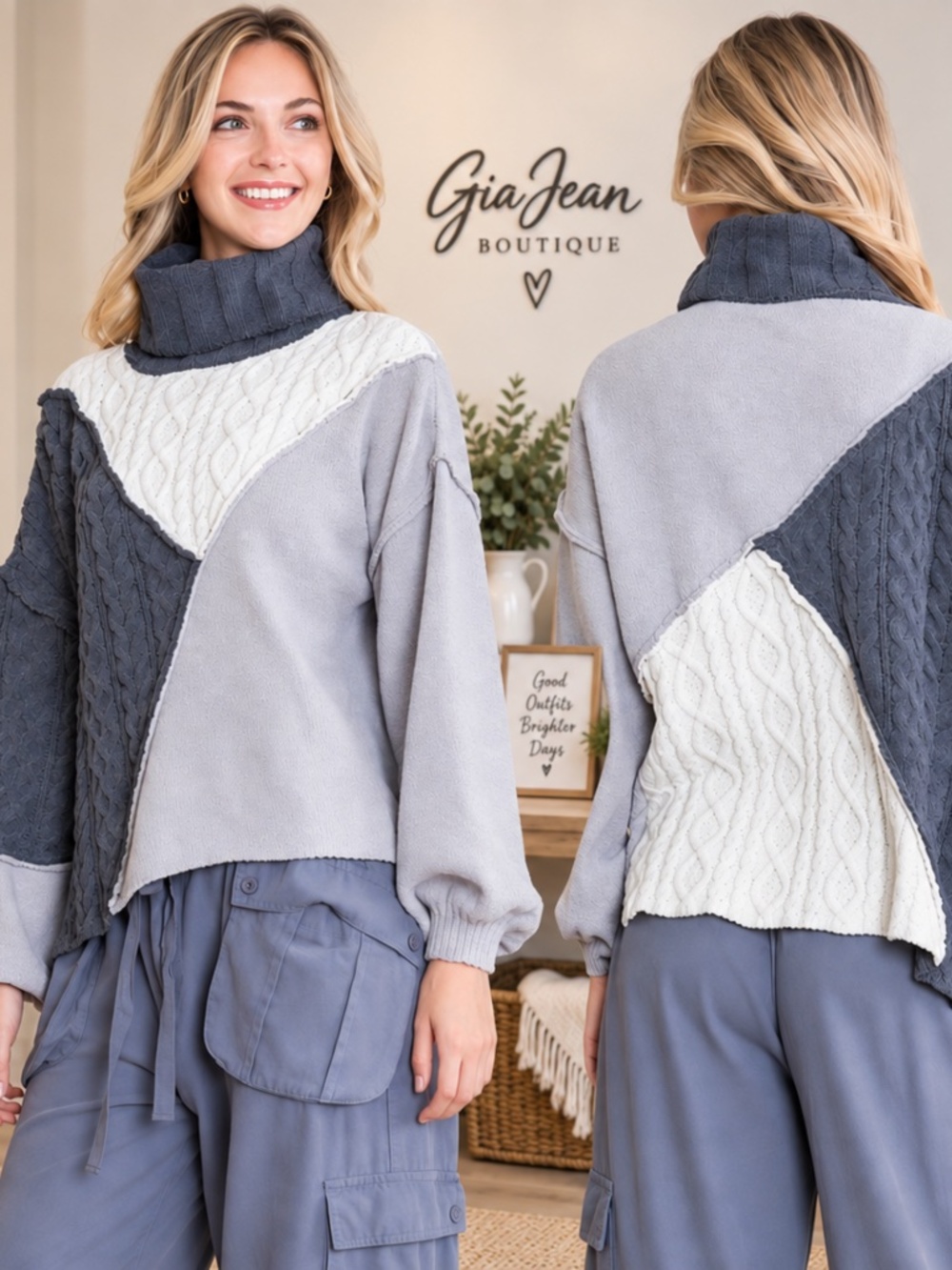 ❤️ Blue Velvet “ Camilla “ Blue Velvet COLOR BLOCK RELAX FIT SWEATER TOP